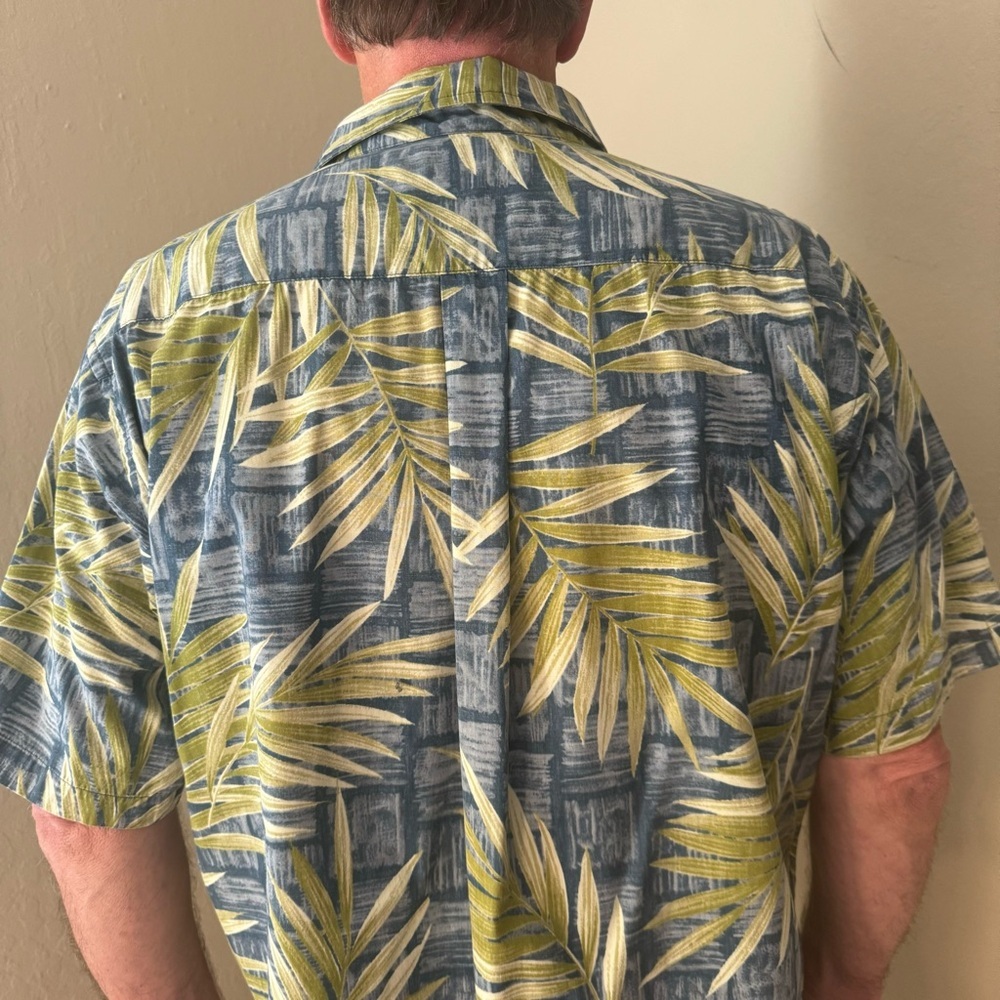 ONO & COMPANY By Liberty House Vintage Aloha Hawaiian Shirt Blue & Green Palm XL - Picture 9 of 16